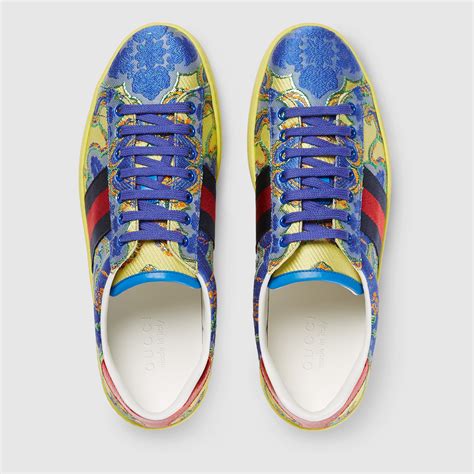 gucci gold floral sneakers|Gucci ace low top sneakers.